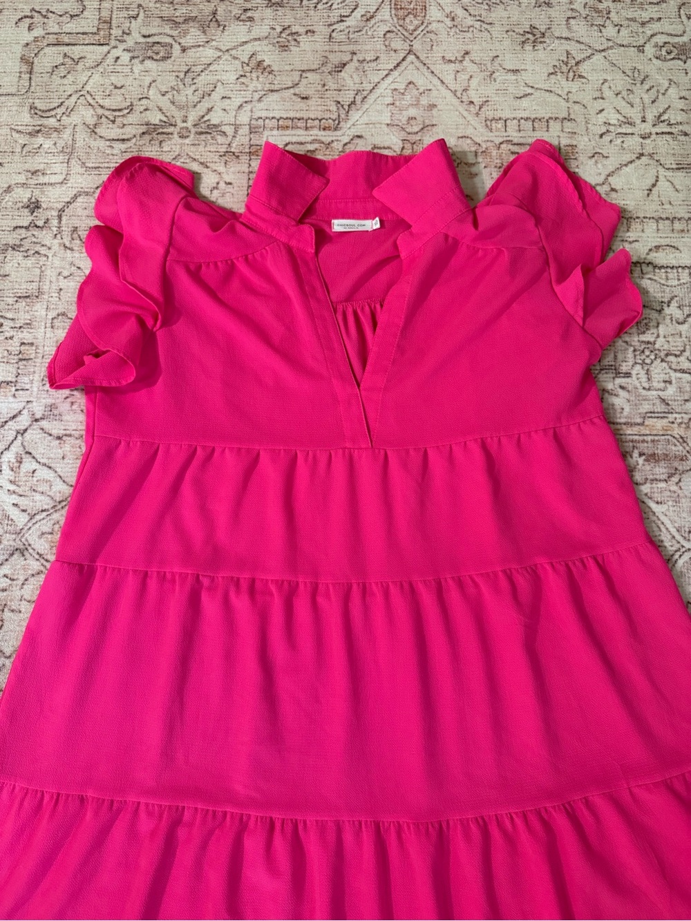 Chic Soul Hot Pink Tiered Ruffle Sleeve Dress | Size 1X - Picture 3 of 5